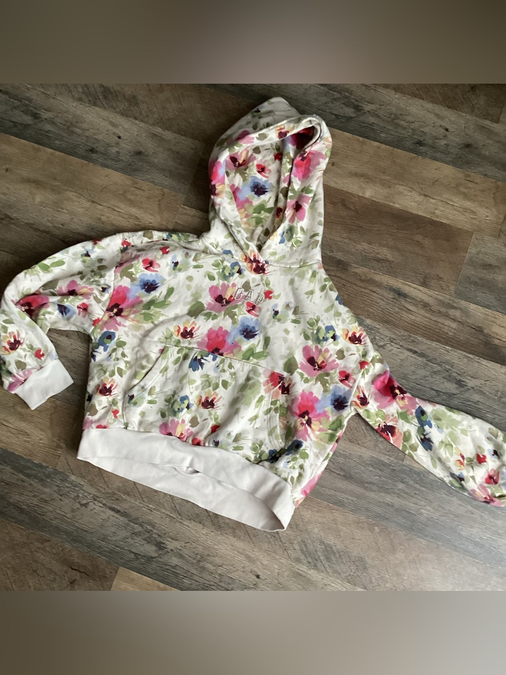 Gap kids Hooded Sweatshirt in Cream with Pink & Green Accents